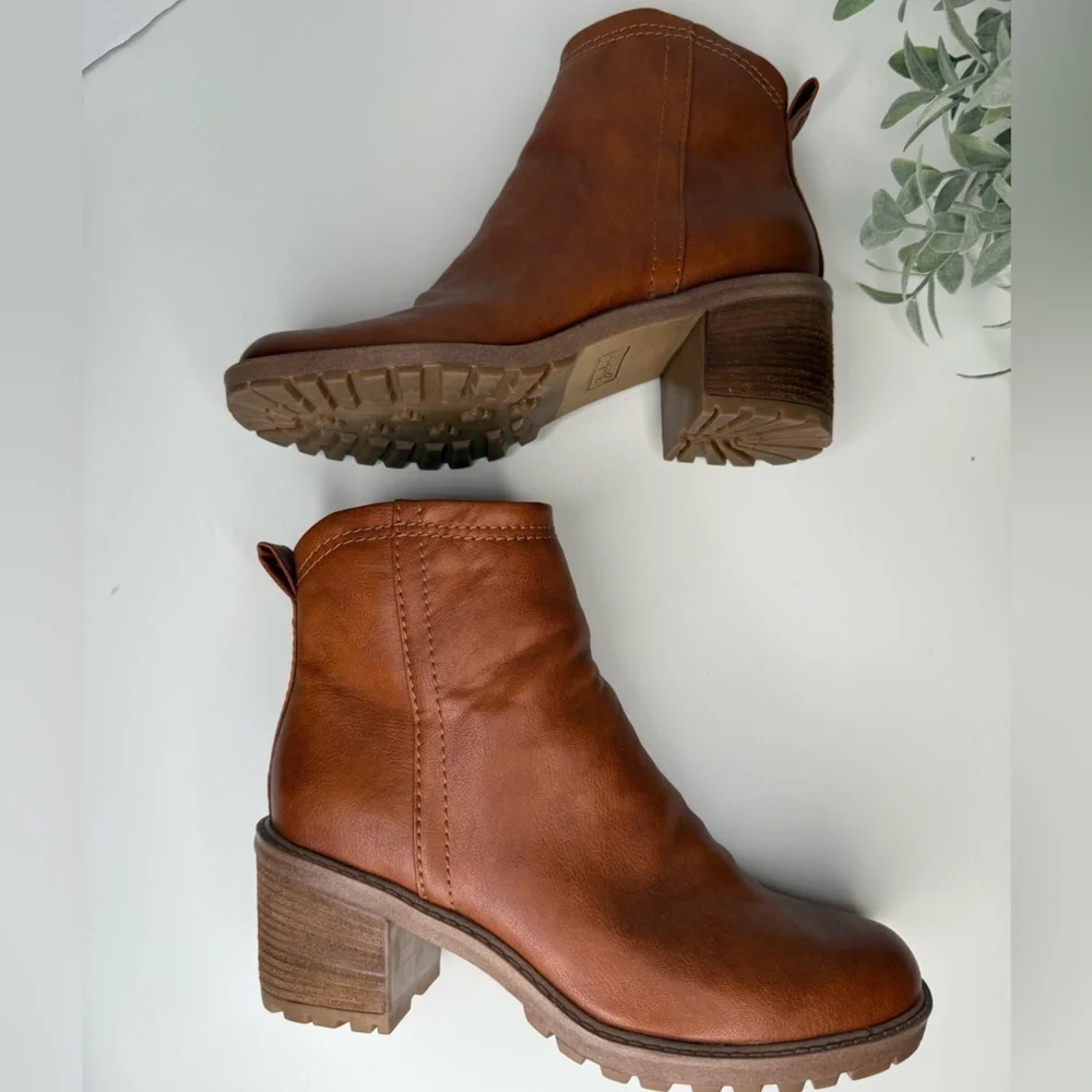 Zodiac Greyson Block Heel Womens Ankle Boots Size 10M in Brown/Cognac Streetwear